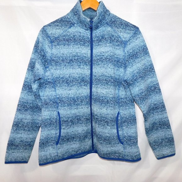 Eddie Bauer Womens XL Blue Striped Full Zip Fleece - Picture 1 of 8